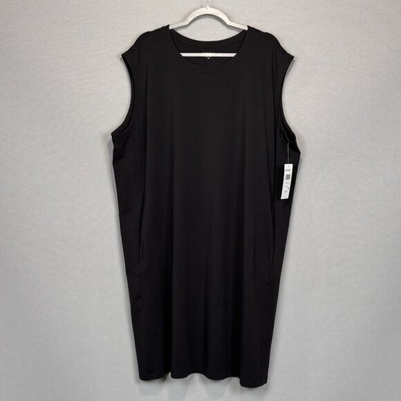 Eileen Fisher Dress 3X Black Pima Cotton Stretch Jersey Knit Pockets Easy Fit - Picture 1 of 10